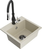 Mexen Milo évier en granit 1-bassin avec robinet de cuisine Savita, beige - 6505-69-672601-70