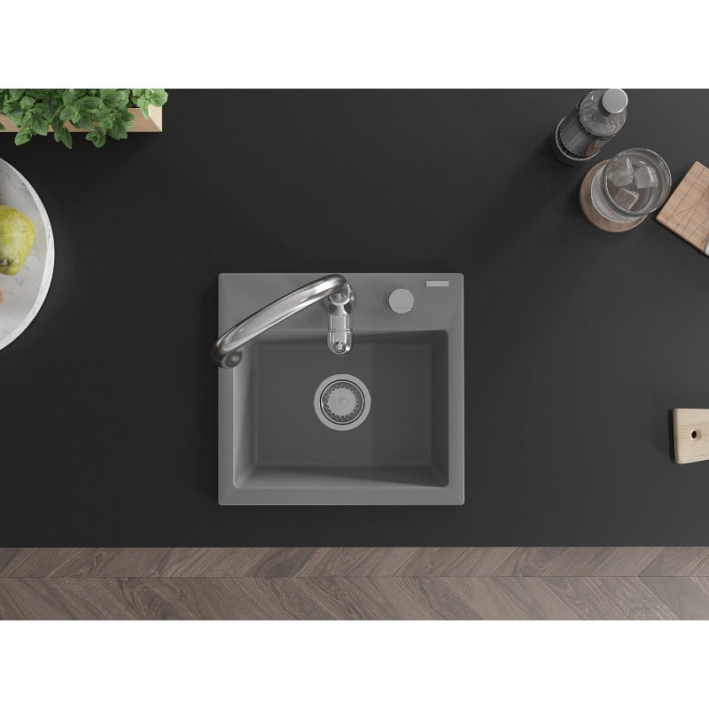 Mexen Milo lavello da cucina in granito 1-vasca con miscelatore cucina Savita, grigio - 6505-71-672601-00