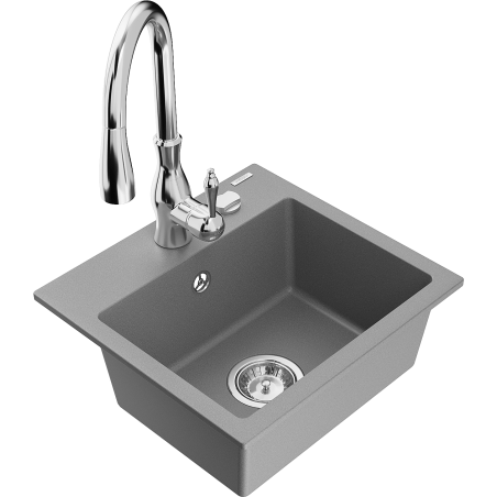 Mexen Milo 1-bowl granite sink with Savita kitchen tap, grey - 6505-71-672601-00
