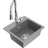 Mexen Milo évier en granit 1 bac avec robinet de cuisine Savita, gris - 6505-71-672601-00
