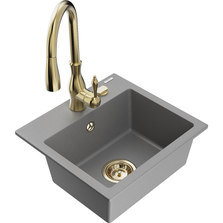 Mexen Milo fregadero de granito de 1 seno con grifo de cocina Savita, gris - 6505-71-672601-50
