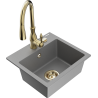 Mexen Milo granite kitchen sink 1-bowl with Savita kitchen faucet, gray - 6505-71-672601-50