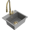 Mexen Milo granite sink 1-bowl with Savita kitchen tap, grey - 6505-71-672601-50