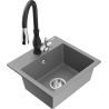 Mexen Milo 1-bowl granite sink with Savita kitchen faucet, gray - 6505-71-672601-70