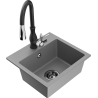 Mexen Milo 1-Bowl Granite Sink with Savita Kitchen Tap, Grey - 6505-71-672601-70-B