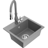 Mexen Milo 1-bowl granite kitchen sink with Savita tap, grey - 6505-71-672601-71