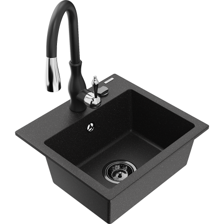 Mexen Milo lavello in granito a 1 vasca con miscelatore cucina Savita, nero/argento metallizzato- 6505-73-672601-70-B
