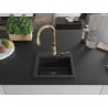Mexen Milo 1-bowl granite kitchen sink with Savita faucet, black/golden metallic - 6505-75-672601-50-B