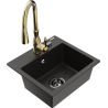 Mexen Milo évier en granit 1 bac avec robinet de cuisine Savita, noir/doré métallisé- 6505-75-672601-50-B