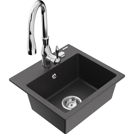 Mexen Milo 1-bowl granite sink with Savita kitchen tap, speckled black - 6505-76-672601-00
