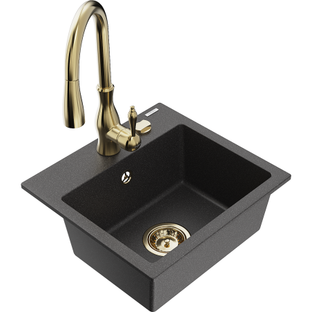 Mexen Milo Granitspüle 1-Kammer mit Küchenarmatur Savita, schwarz gesprenkelt - 6505-76-672601-50