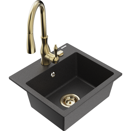 Mexen Milo lavabo in granito a 1 vasca con rubinetto da cucina Savita, nero punteggiato - 6505-76-672601-50