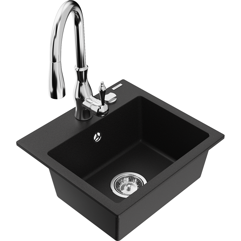 Mexen Milo enokomorni granitni pomivalnik z kuhinjsko pipo Savita, črna - 6505-77-672601-00