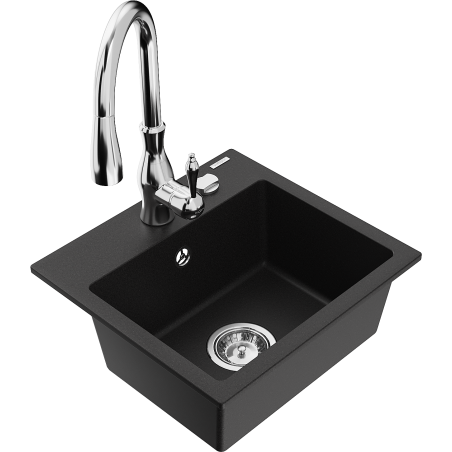 Mexen Milo lava-louça de granito de 1 cuba com torneira de cozinha Savita, preto - 6505-77-672601-00