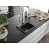 Mexen Milo granite sink 1-bowl with Savita kitchen tap, black - 6505-77-672601-50