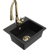 Mexen Milo granite sink 1-bowl with Savita kitchen tap, black - 6505-77-672601-50