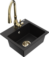 Mexen Milo fregadero de granito de 1 cubeta con grifo de cocina Savita, negro - 6505-77-672601-50