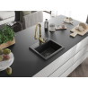 Mexen Milo fregadero de granito de 1 seno con grifo de cocina Savita, negro - 6505-77-672601-50-B