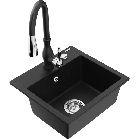 Mexen Milo fregadero de granito de 1 seno con grifo de cocina Savita, negro - 6505-77-672601-70