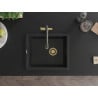 Mexen Pedro granieten gootsteen 1-komor 560 x 460 mm, zwart, gouden sifon - 6508561000-77-G