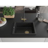 Mexen Pedro Granitspüle 1-Becken 560 x 460 mm, schwarz, Siphon gold - 6508561000-77-G