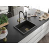 Mexen Pedro Granitspüle 1-Becken 560 x 460 mm, schwarz, Siphon gold - 6508561000-77-G