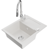 Mexen Enzo fregadero de granito de 1 cubeta con escurridor y grifo de cocina Savita, blanco - 6506-20-672601-00