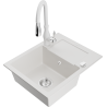 Mexen Enzo fregadero de granito de 1 cubeta con escurridor y grifo de cocina Savita, blanco - 6506-20-672601-20
