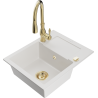 Mexen Enzo fregadero de granito de 1 cubeta con escurridor y grifo de cocina Savita, blanco - 6506-20-672601-50