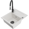 Mexen Enzo fregadero de granito de 1 compartimento con escurridor y grifo de cocina Savita, blanco - 6506-20-672601-70