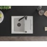 Mexen Enzo granite sink 1-bowl with drainer and Savita kitchen mixer, white - 6506-20-672601-70