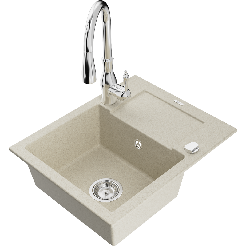 Mexen Enzo granitisk diskho med 1 ho med avrinningsyta och kökskran Savita, beige - 6506-69-672601-00