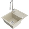 Mexen Enzo fregadero de granito de 1 cubeta con escurridor y grifo de cocina Savita, beige - 6506-69-672601-00