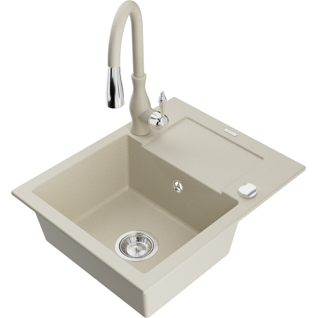 Mexen Enzo Granitspüle 1-Becken mit Abtropffläche und Küchenarmatur Savita, beige - 6506-69-672601-69