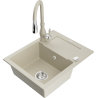 Mexen Enzo fregadero de granito de 1 lavabo con escurridor y grifo de cocina Savita, beige - 6506-69-672601-69