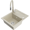 Mexen Enzo granit sink 1-bowl with drainer and kitchen faucet Savita, beige - 6506-69-672601-69