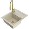 Mexen Enzo 1-bowl granite sink with drainer and Savita kitchen faucet, beige - 6506-69-672601-50