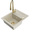 Mexen Enzo évier en granit à 1 bac avec égouttoir et robinet de cuisine Savita, beige - 6506-69-672601-50