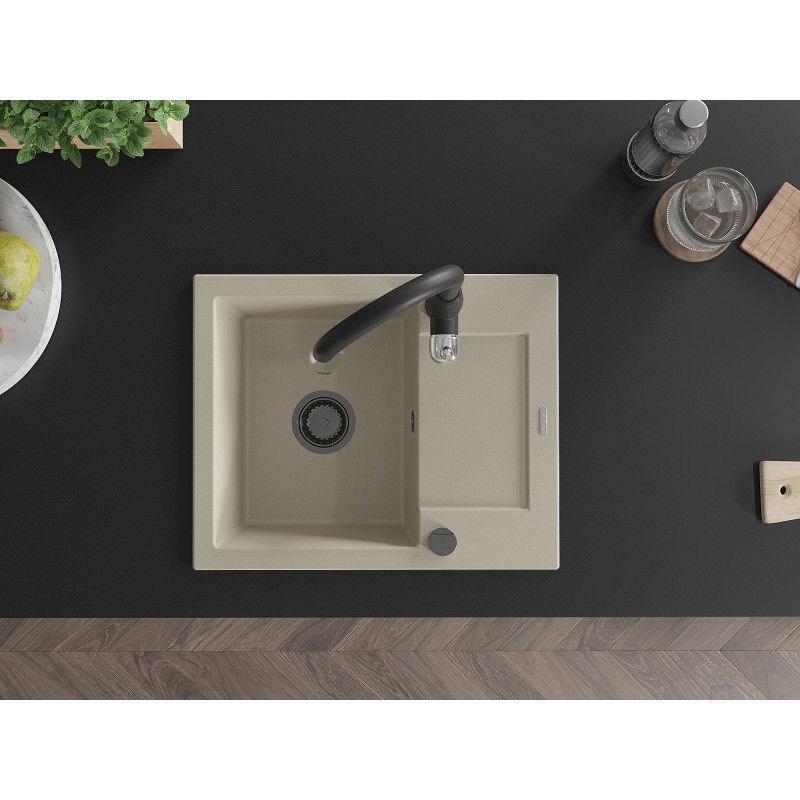 Mexen Enzo lavello in granito a 1 vasca con scolapiatti e miscelatore Savita, beige - 6506-69-672601-70