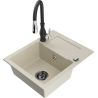 Mexen Enzo granieten spoelbak 1-komers met druiprek en keukenkraan Savita, beige - 6506-69-672601-70