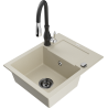 Mexen Enzo Granitspüle 1-Becken mit Abtropffläche und Küchenarmatur Savita, beige - 6506-69-672601-70