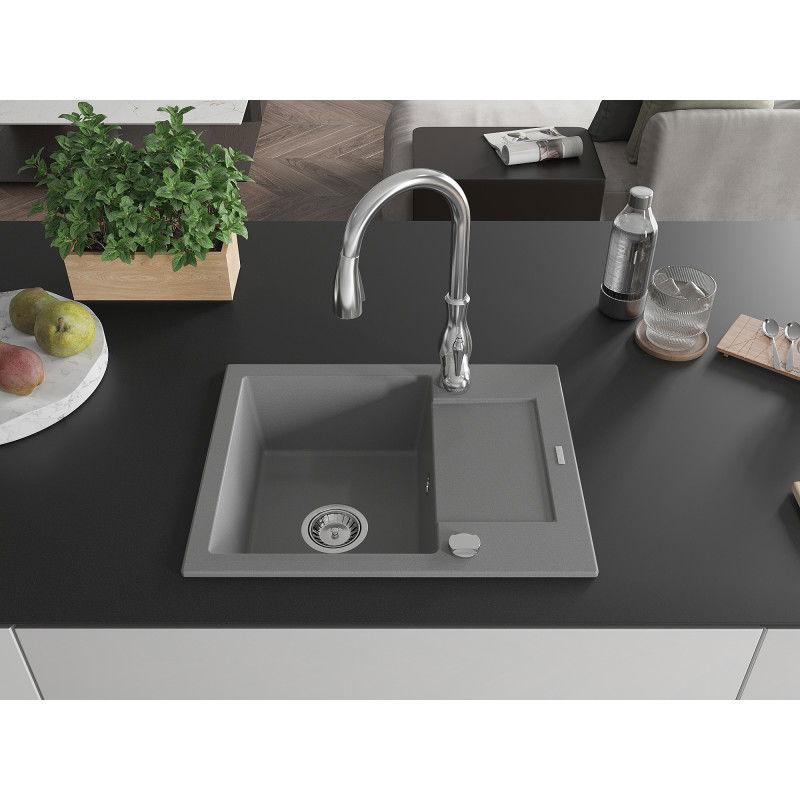 Mexen Enzo lavello in granito a 1 vasca con gocciolatoio e miscelatore cucina Savita, grigio - 6506-71-672601-00