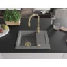Mexen Enzo 1-Bowl Granite Sink with Drainer and Savita Kitchen Faucet, Gray - 6506-71-672601-50