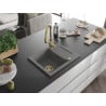 Mexen Enzo 1-Bowl Granite Sink with Drainer and Savita Kitchen Faucet, Gray - 6506-71-672601-50