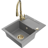 Mexen Enzo 1-Bowl Granite Sink with Drainer and Savita Kitchen Faucet, Gray - 6506-71-672601-50