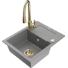 Mexen Enzo fregadero de granito de 1 cubeta con escurridor y grifo de cocina Savita, gris - 6506-71-672601-50