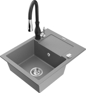 Mexen Enzo granitdiskho med 1 fack med avrinningsplatta och köksblandare Savita, grå - 6506-71-672601-70