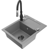 Mexen Enzo Granite Kitchen Sink 1-Bowl with Drainer and Savita Kitchen Tap, Grey - 6506-71-672601-70-B