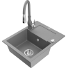Mexen Enzo évier en granit 1 bac avec égouttoir et robinet de cuisine Savita, gris - 6506-71-672601-71