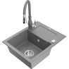 Mexen Enzo granite sink 1-bowl with drainer and Savita kitchen tap, grey - 6506-71-672601-71